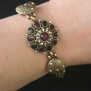 Vintage-Inspired Gold and Red Heart Bracelet